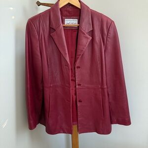 Vintage Lord & Taylor Women’s Large Deep Red 100% Leather Blazer Jacket